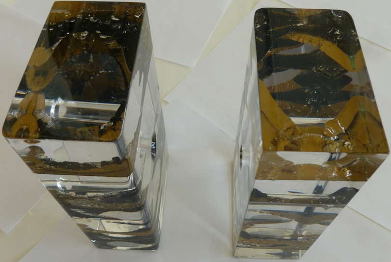 Late 20th Century Lucite and Astrolite Pair of  Sculptural Bookends