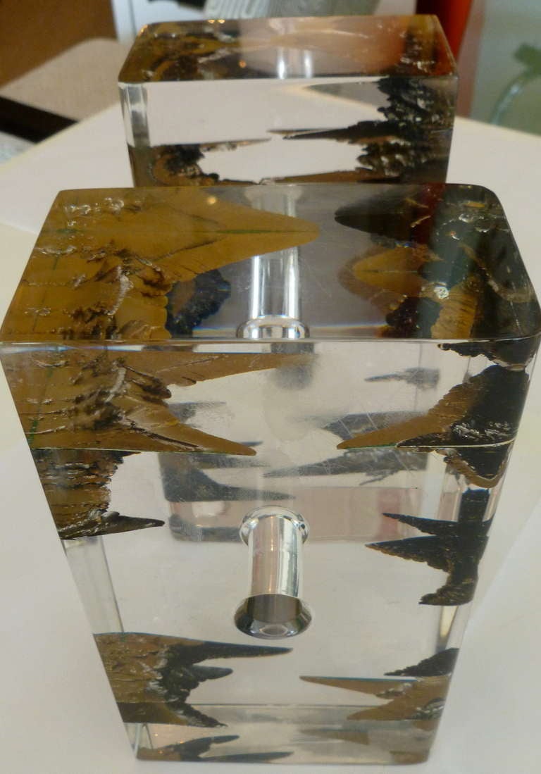 Acrylic Lucite and Astrolite Pair of  Sculptural Bookends