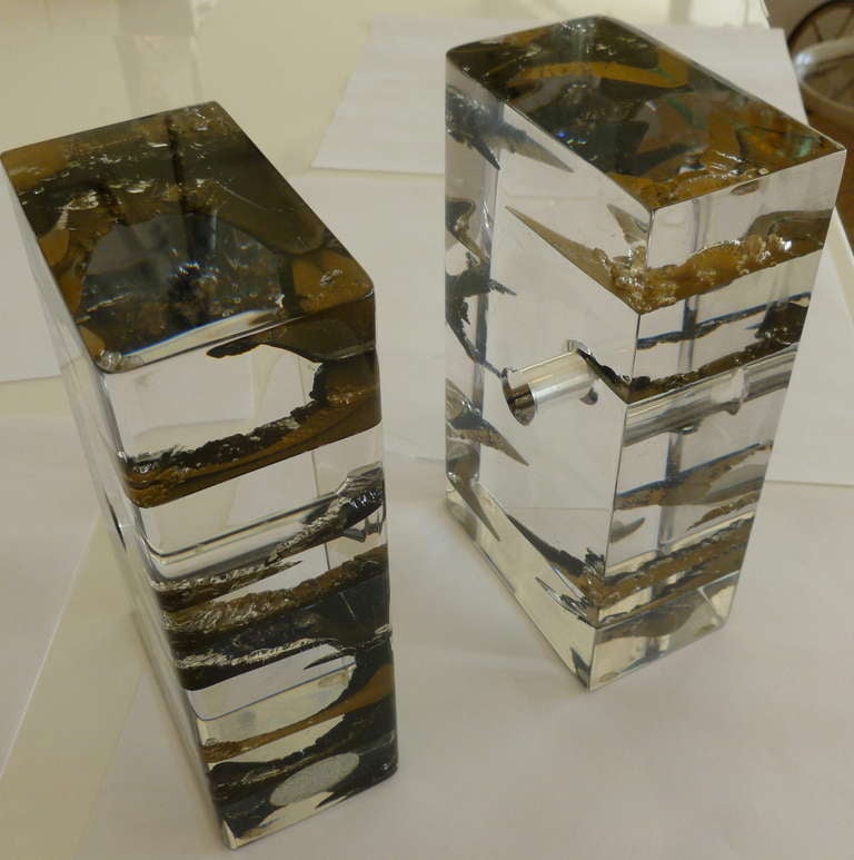 Lucite and Astrolite Pair of  Sculptural Bookends 3