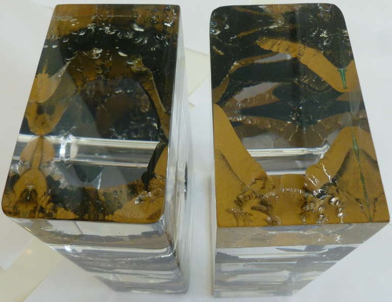 Lucite and Astrolite Pair of  Sculptural Bookends 2