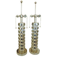 Fantastic Pair of Heavy Nickel Silver and Crystal Glass Lamps