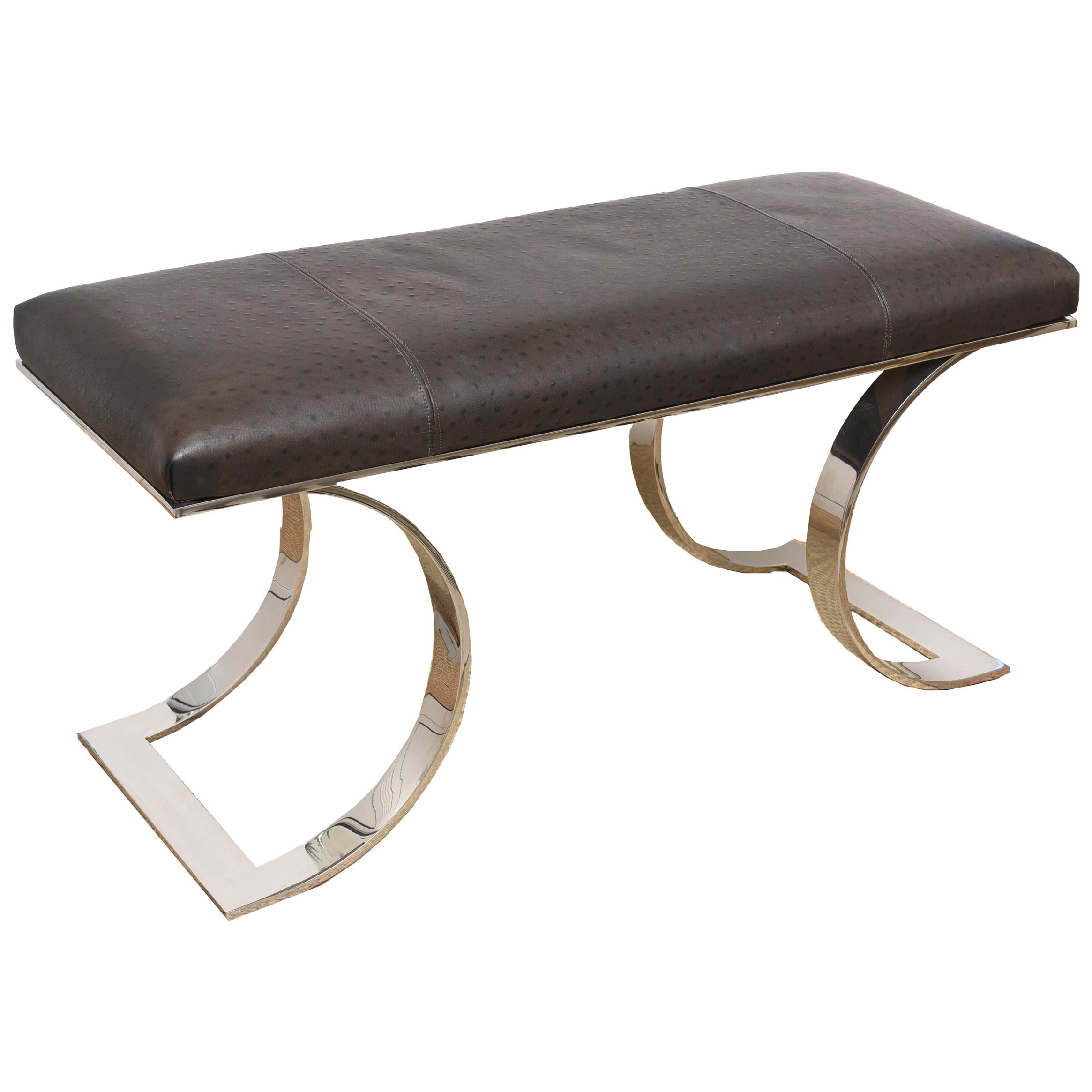 Karl Springer JMF "C" Polished Stainless Steel Modernist Bench