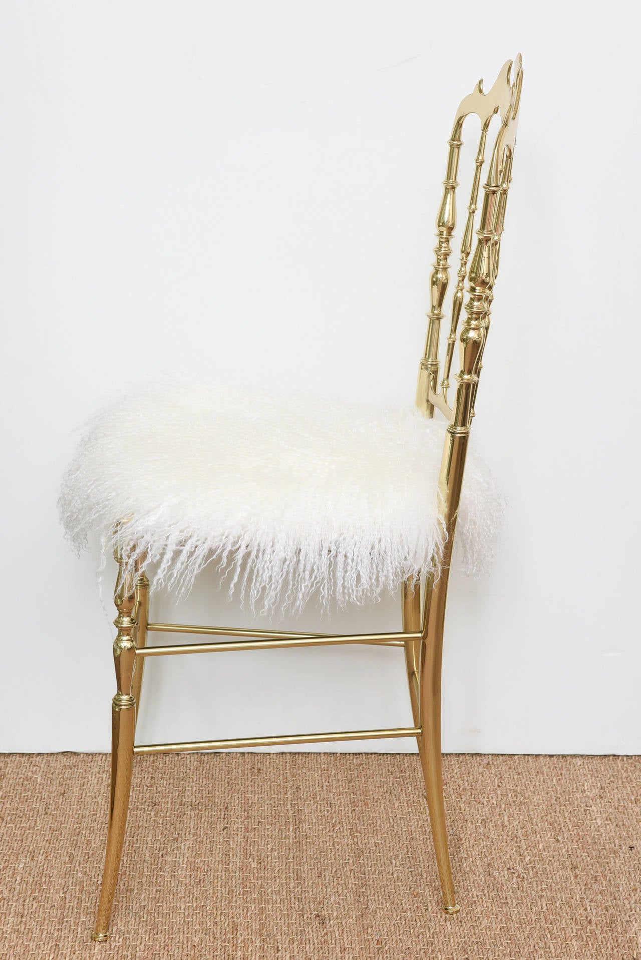 Italian Polished Brass Chiavari Side Chair with Mongolian Lamb 1