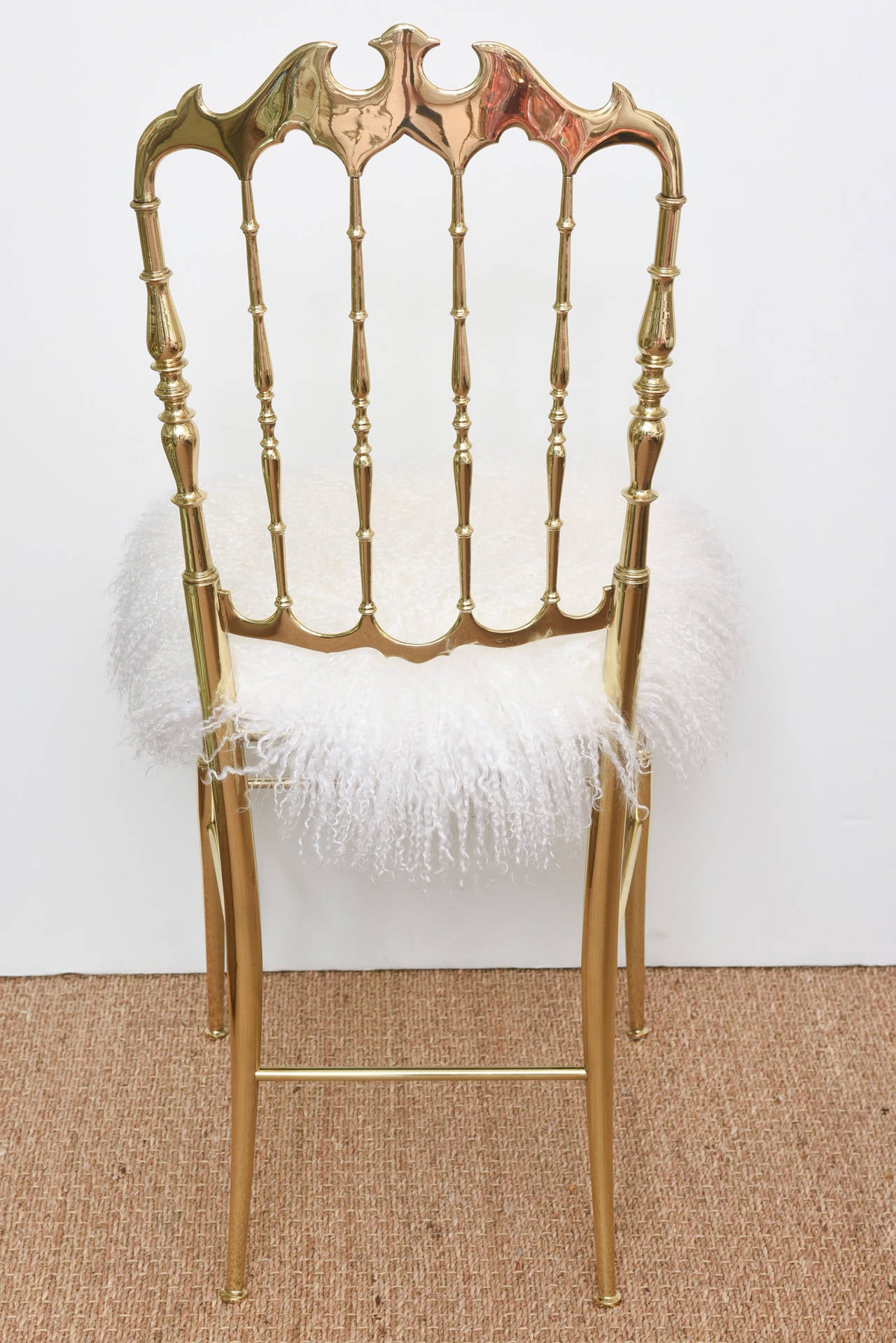 Italian Polished Brass Chiavari Side Chair with Mongolian Lamb 3