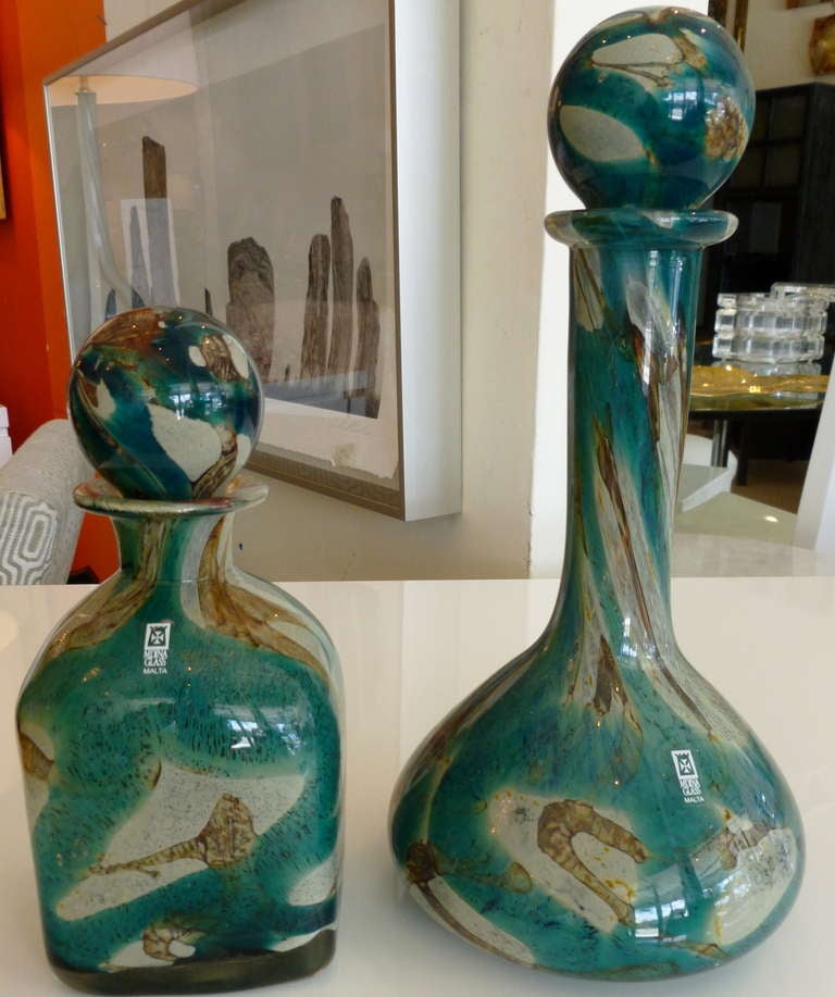 Pair of Beautiful Mdina Hand Blown Glass Decanters at 1stDibs mdina