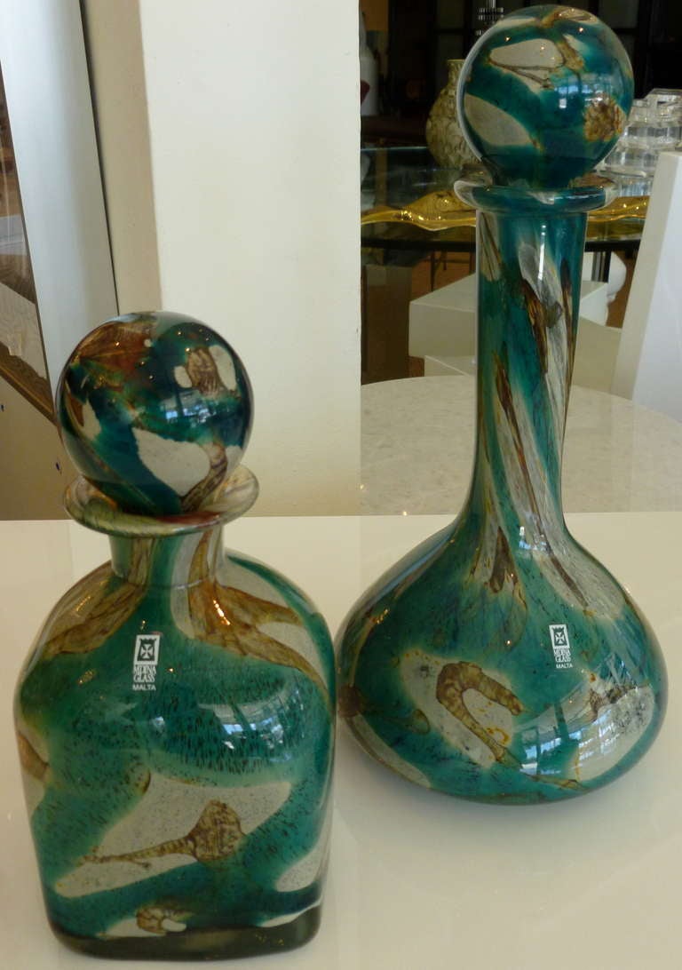 Pair of Beautiful Mdina Hand Blown Glass Decanters at 1stDibs mdina