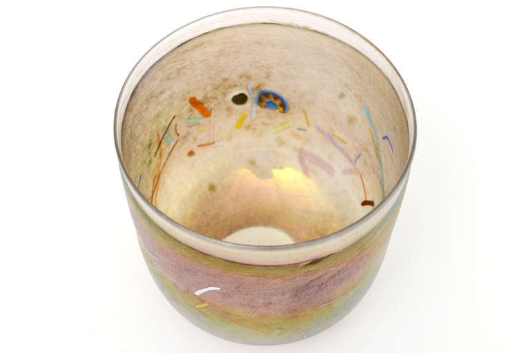 Signed Kosta Boda Acid Etched Irredescent Glass Bowl