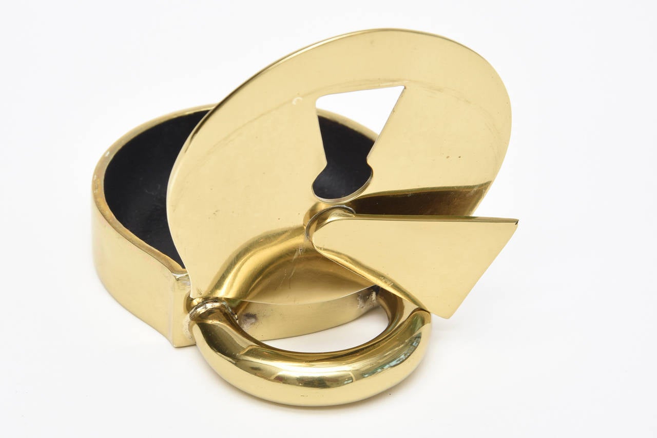 Mid-20th Century Carl Aubock Inspired Polished Clever Brass Pop Art Covered Lock Box or Object