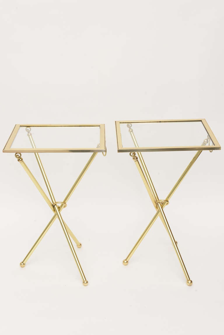 Pair of Chapman Folding Tripod Brass & Glass Drink/Side Tables 3