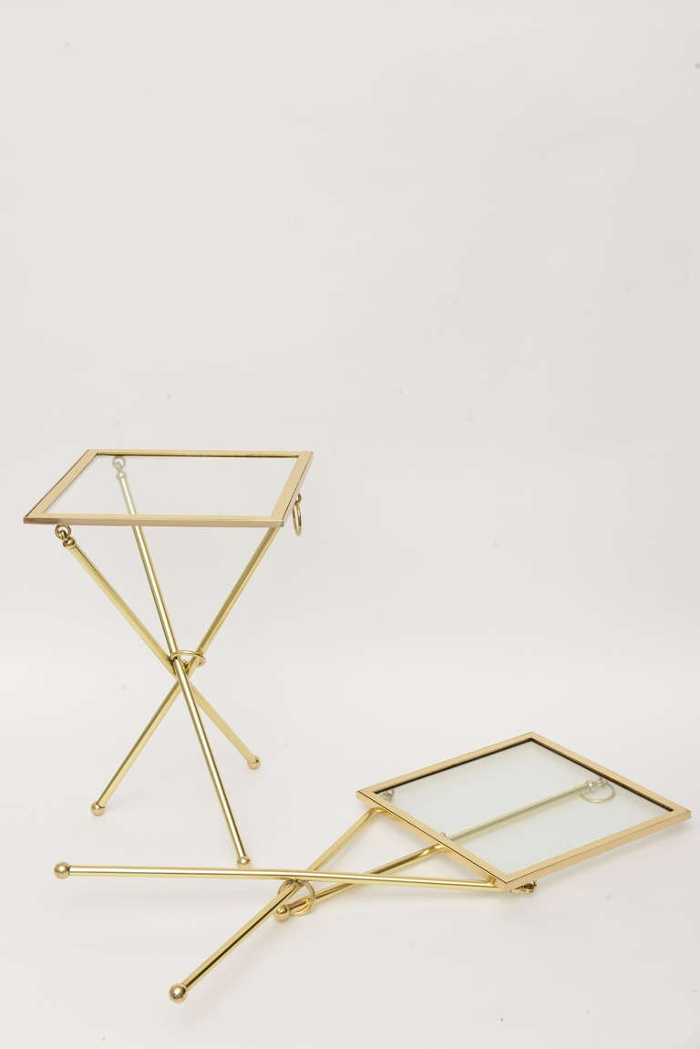 Pair of Chapman Folding Tripod Brass & Glass Drink/Side Tables 5