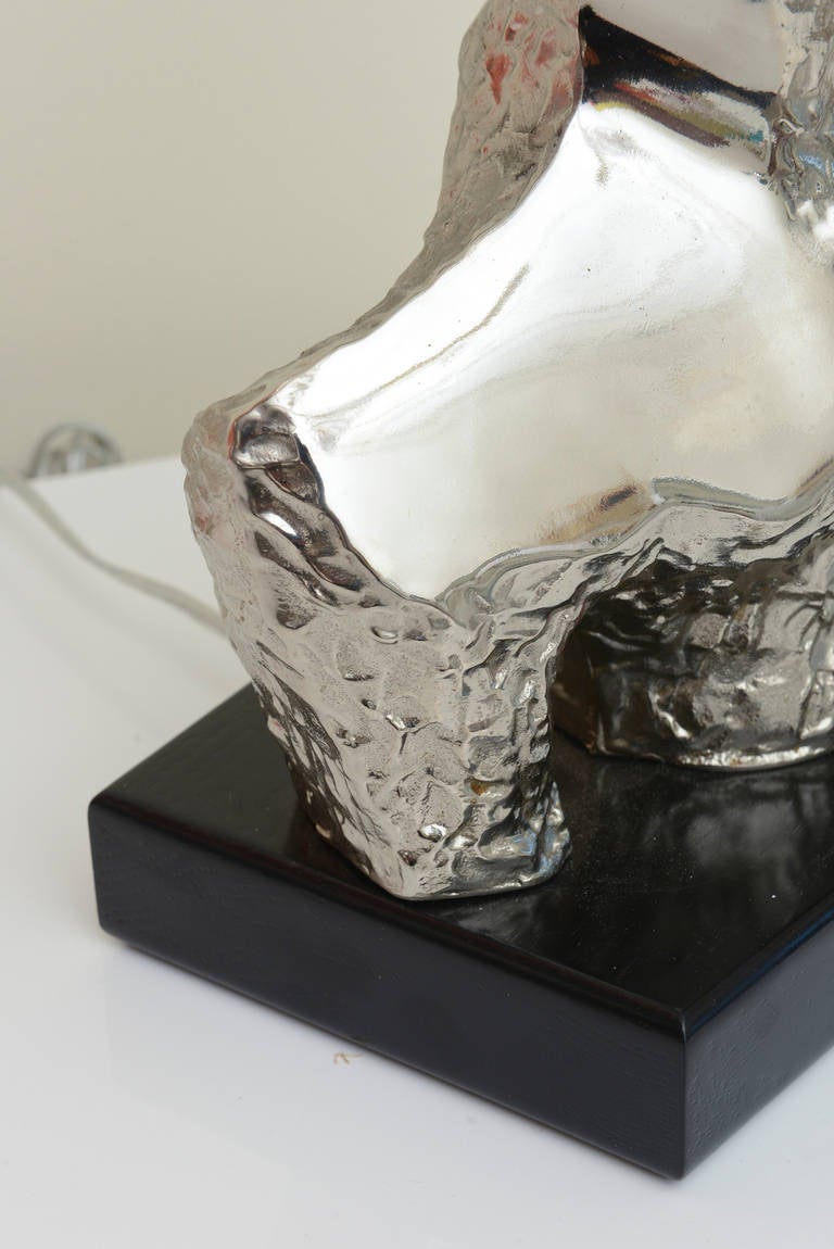 Brutalist and Sculptural Chrome and Wood Lamp 5