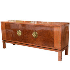 Rare Romweber Burled Wood and Brass Buffet or Credenza
