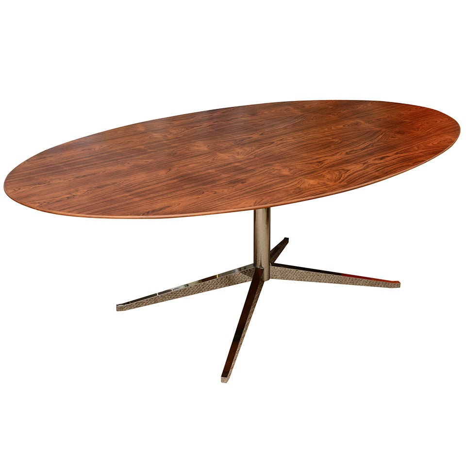 Florence Knoll Rosewood and Chromed Steel Oval Dining Table