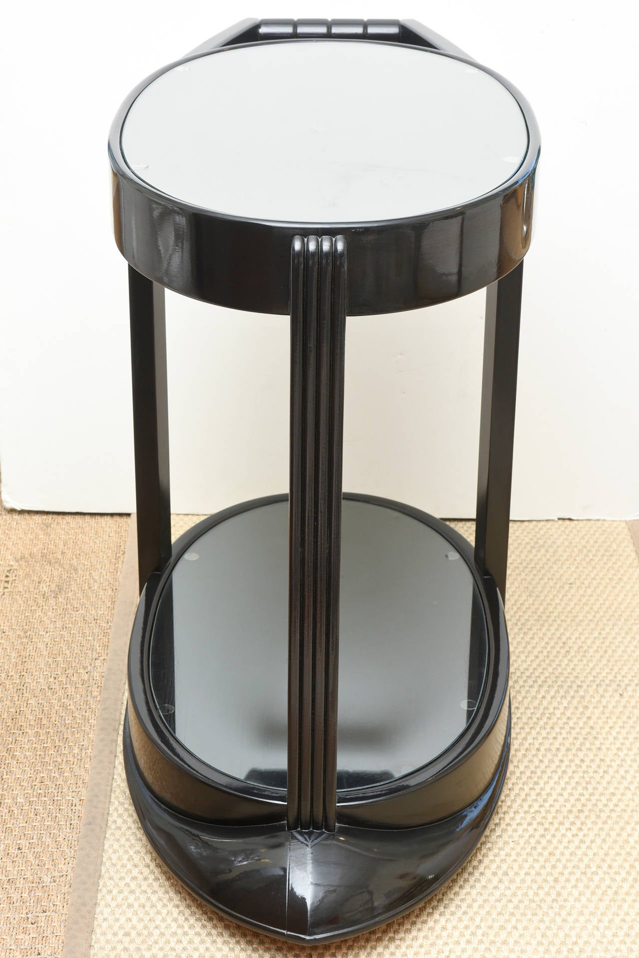 Art Deco Ebonized Wood and Glass Moderne Bar Cart or Trolley Vintage In Good Condition For Sale In North Miami, FL