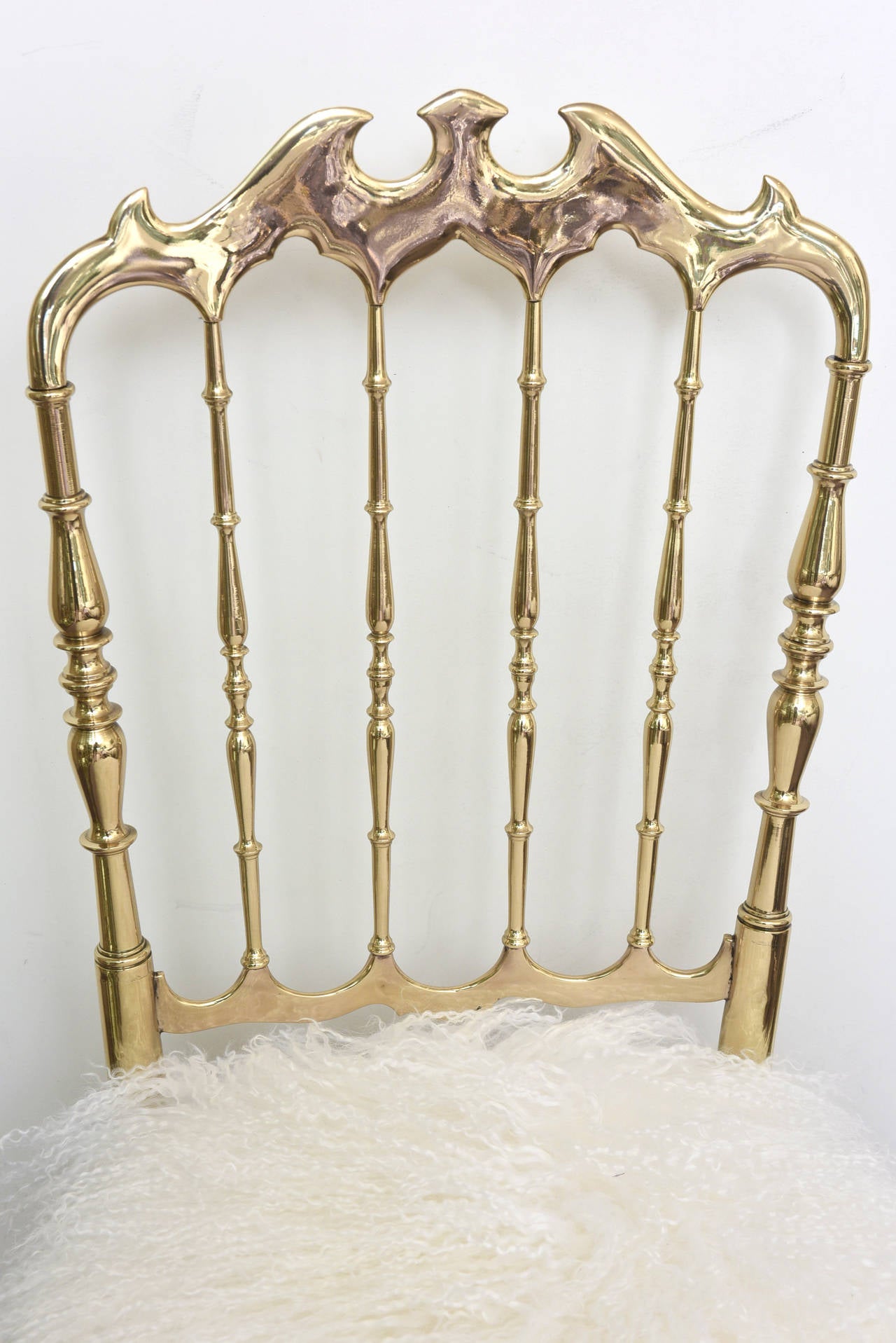 Mid-Century Modern Italian Polished Brass and Mongolian Lamb Chiavari Side / Boudoir Chair