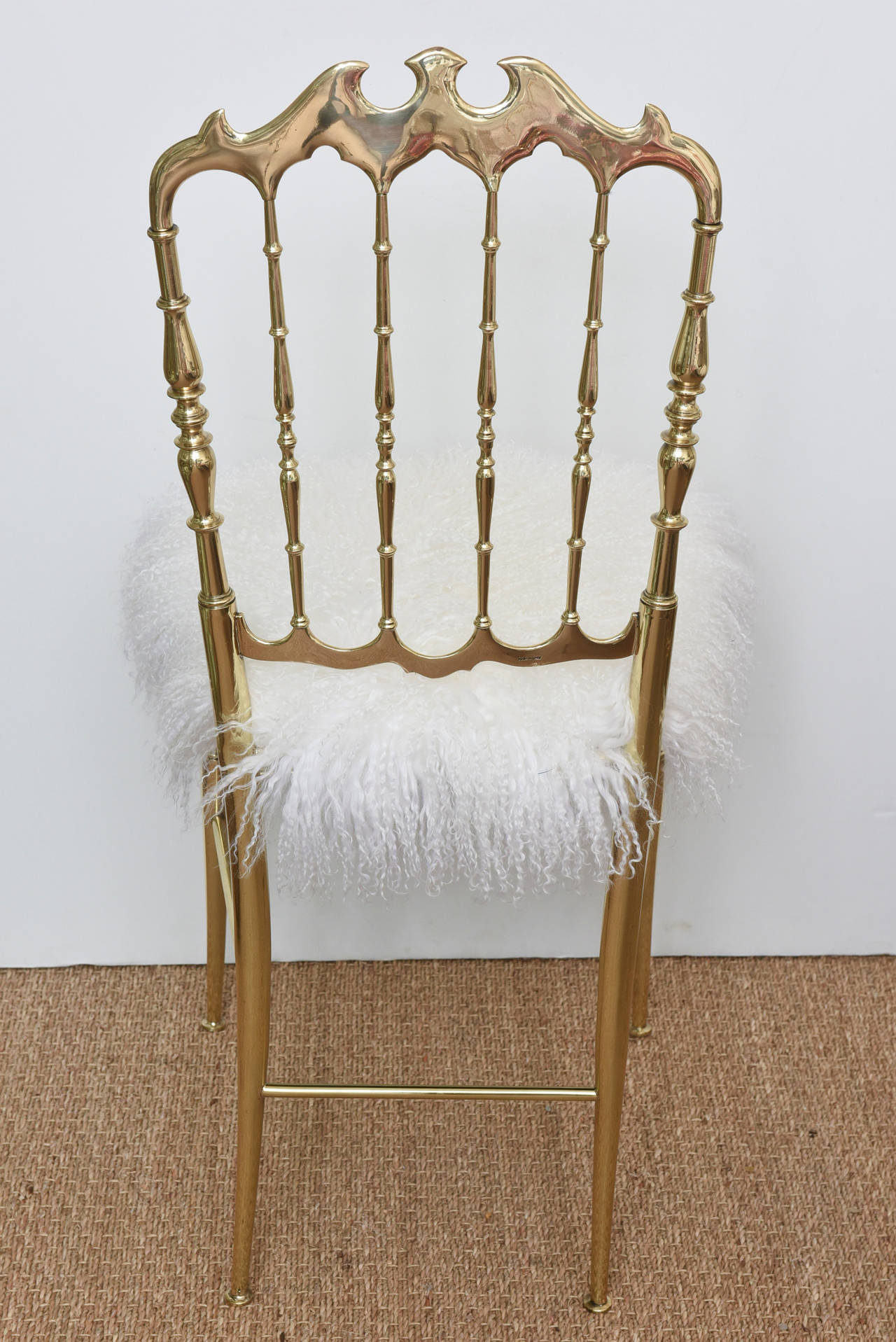 Italian Polished Brass and Mongolian Lamb Chiavari Side / Boudoir Chair 4