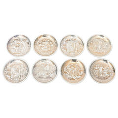 Complete Set of Eight Italian Fornasetti Gilded Porcelain "Mitologia" Coasters