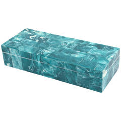 Elongated Malachite Hinged Tile Box with White Interior 