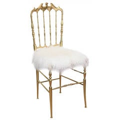 Italian Polished Brass and Mongolian Lamb Chiavari Side / Boudoir Chair