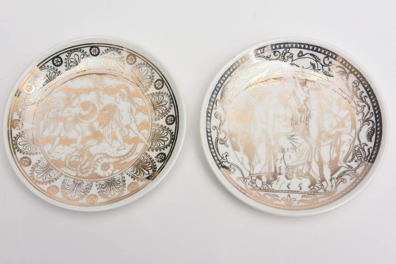 Mid-20th Century Set of 8 Italian Fornasetti Gilded Porcelain Coasters Entitled 