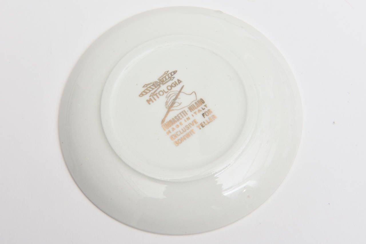 Set of 8 Italian Fornasetti Gilded Porcelain Coasters Entitled 