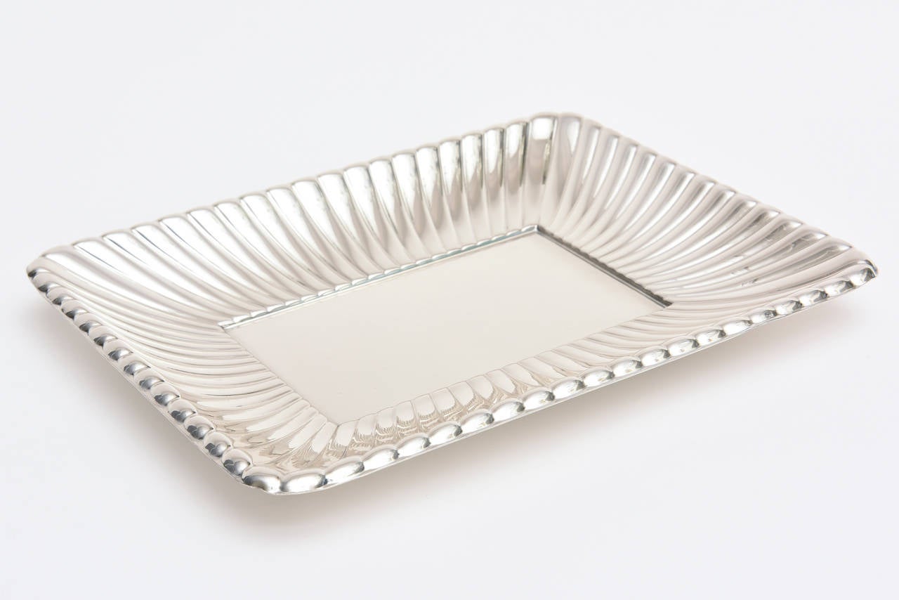 Mid-Century Modern Reed and Barton Sterling Silver Ribbed Serving Tray/ Dish