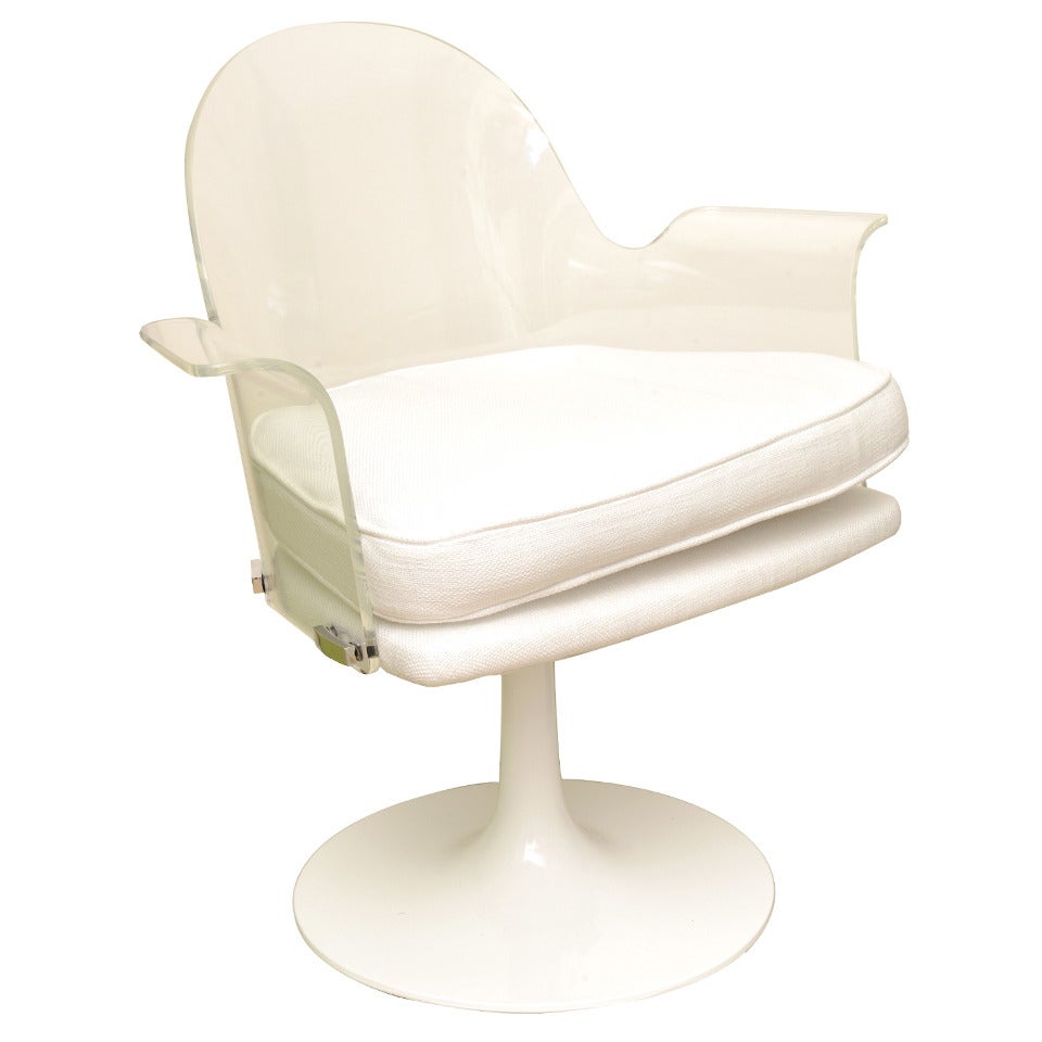 Lucite/Chrome Vladimir Kagan Swivel Desk/Vanity Chair