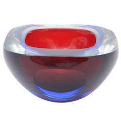 Geode Flat Cut Italian, Murano Glass Diamond Faceted Sommerso Bowl