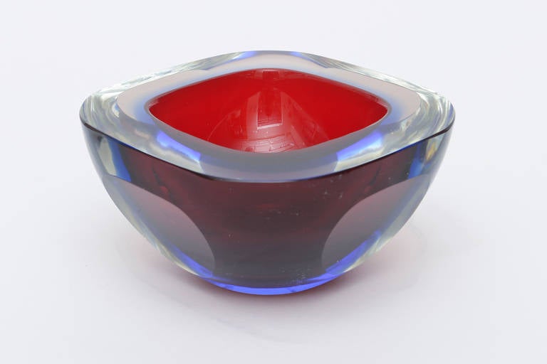 Geode Flat Cut Italian, Murano Glass Diamond Faceted Sommerso Bowl