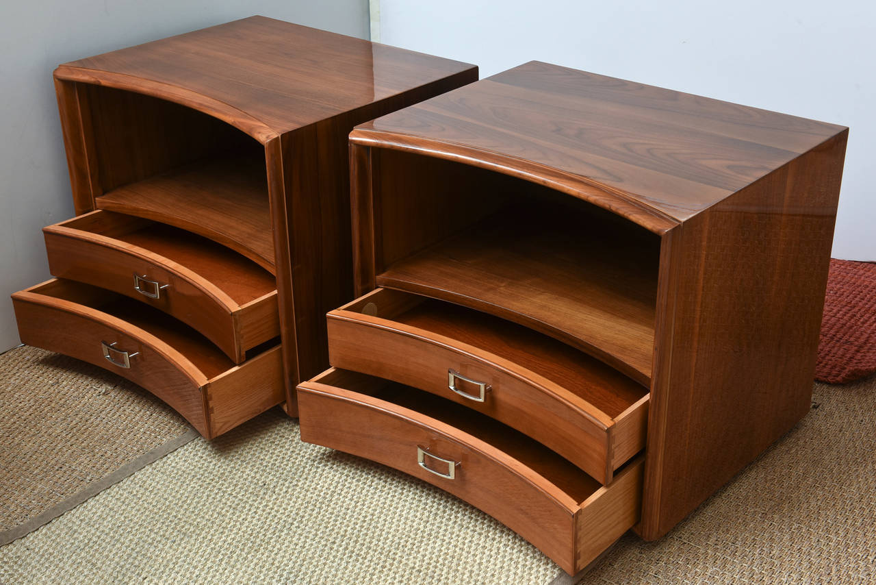 Mid-20th Century Pair of Paul Frankl for Widdicomb Wood and Nickel Silver Nightstands