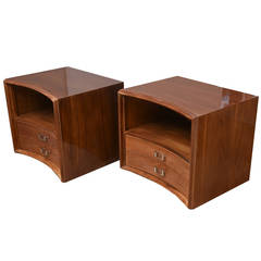 Pair of Paul Frankl for Widdicomb Wood and Nickel Silver Nightstands