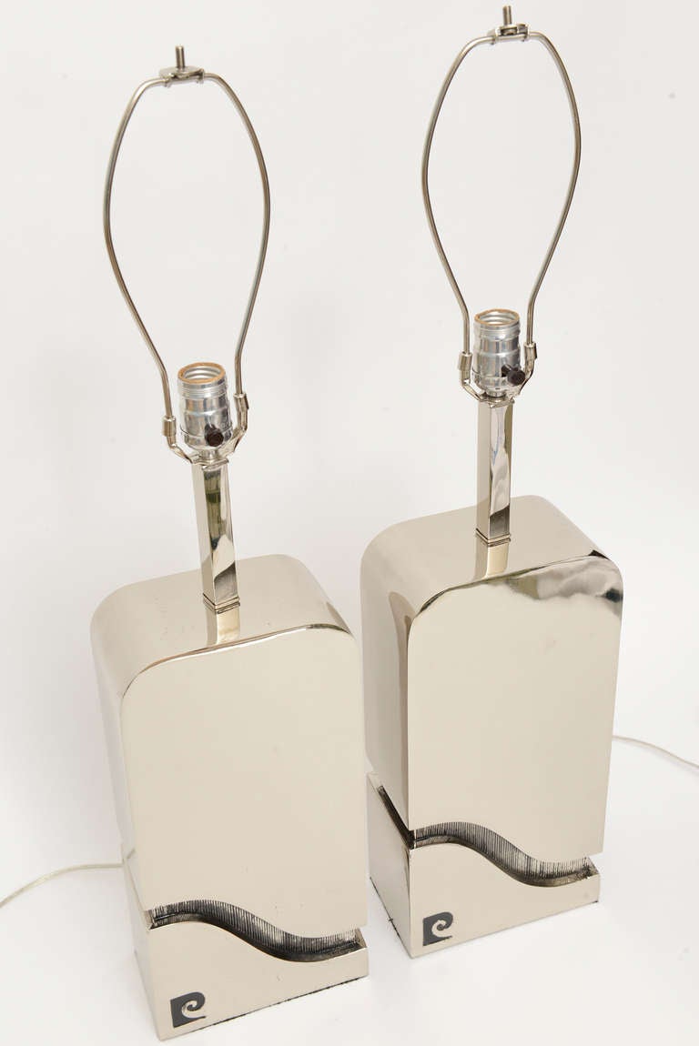 Pair of Polished Signed Iconic Pierre Cardin Table Lamps 3