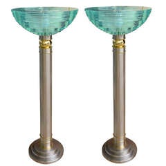 Pair of Heavy Mixed Metals and Stepped Lucite Torcheres 2