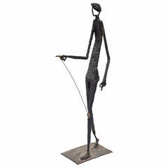 Giacometti Style Molten Bronze Standing Tall Sculpture