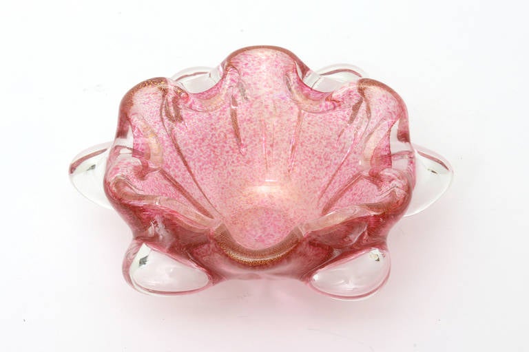 Italian Murano Glass Bowl with Clear Appendages Vintage