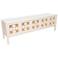 White Lacquered and Gold Leaf Low Long Console or Cabinet 2