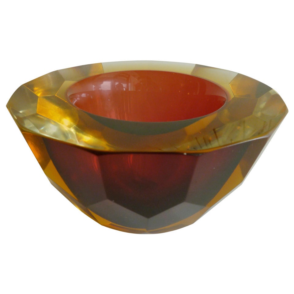 Italian Murano Faceted Geode Sommerso Glass Bowl