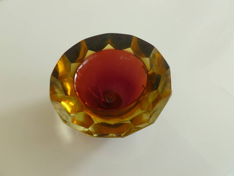 Late 20th Century Italian Murano Faceted Geode Sommerso Glass Bowl