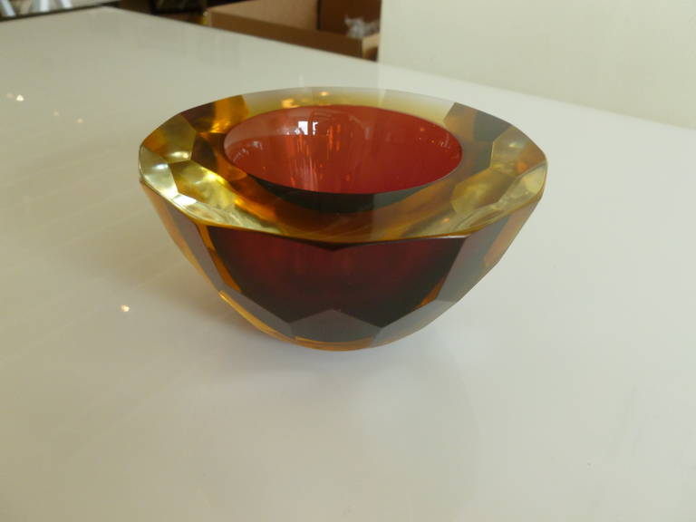 Italian Murano Faceted Geode Sommerso Glass Bowl In Good Condition In North Miami, FL