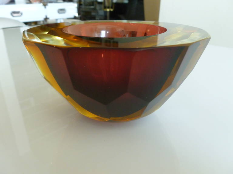 Italian Murano Faceted Geode Sommerso Glass Bowl 2