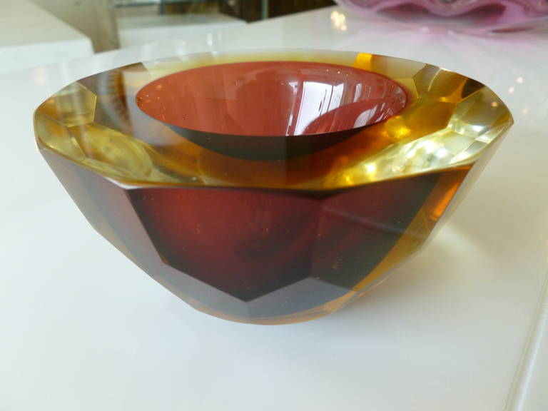 Italian Murano Faceted Geode Sommerso Glass Bowl 1