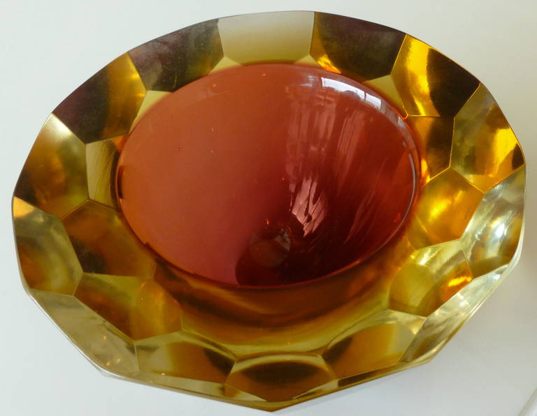 Murano Glass Italian Murano Faceted Geode Sommerso Glass Bowl
