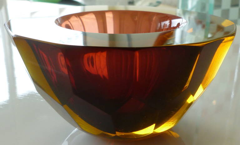Modern Italian Murano Faceted Geode Sommerso Glass Bowl
