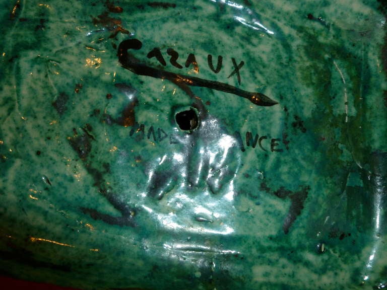 Mid-20th Century Signed Edourd Cazaux French Deco Glazed Porcelain Centerpiece Bowl