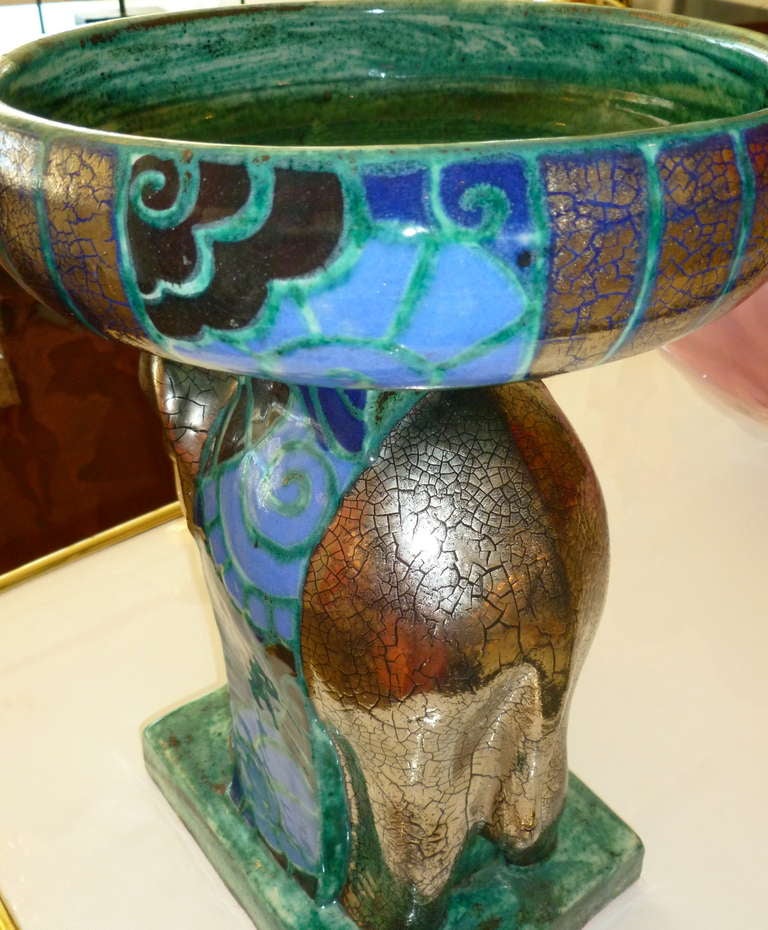 Ceramic Signed Edourd Cazaux French Deco Glazed Porcelain Centerpiece Bowl