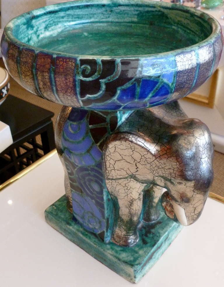 Signed Edourd Cazaux French Deco Glazed Porcelain Centerpiece Bowl 3