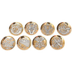 Set of Eight Fornasetti Gilded Porcelain "Musicalia" Coasters