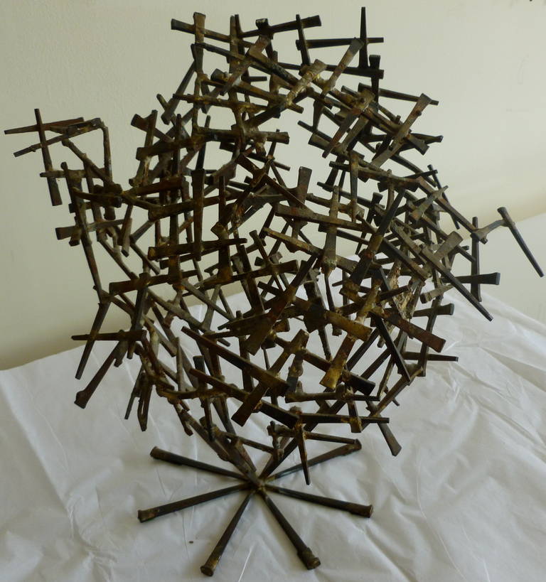 Brass Brutalist Nail Tabletop Sculpture