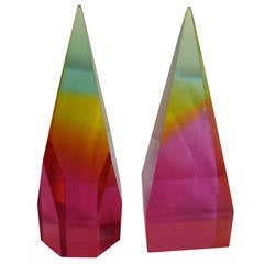 Pair of Norman Mercer Faceted Jewel Toned Lucite Sculptures