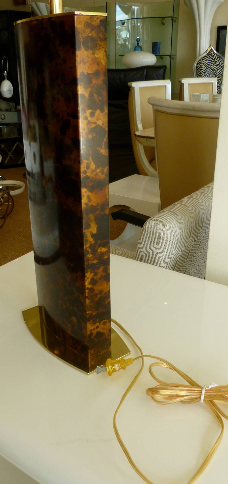 American Stunning Karl Springer Style Tortoise Metal and Brass Column Lamp /SAT.SALE